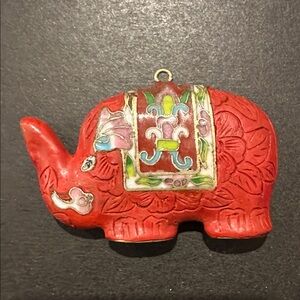 Rare Vintage Cinnabar Elephant with Cloisonné Pendant